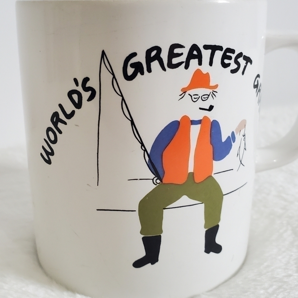 BAUCROFT Vintage VTG 1980 World's Greatest Grandpa Fishing Cup Mug 10 Oz - Picture 3 of 12